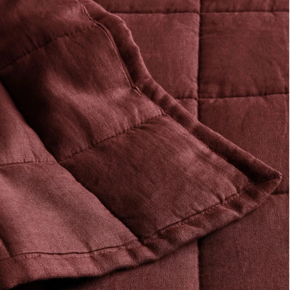 Quince European Linen Box Stitch Quilt Bedding Burgundy Size Full Queen NEW